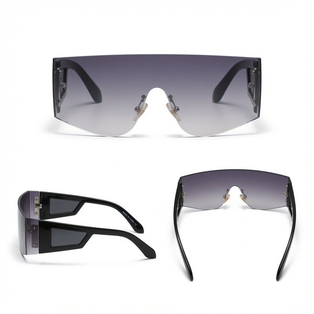 Men Sunglasses Rimless Shield Style High Fashion Events Sleek Futuristic Shape