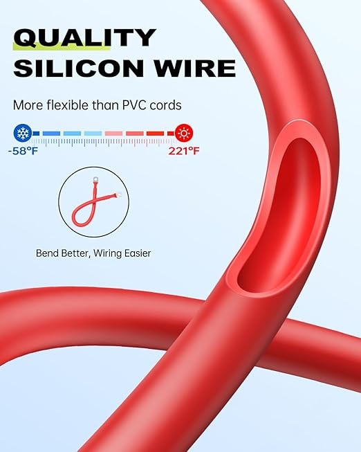 Battery Cable, 6 AWG Battery Cables with Terminals, 12 Inch Tinned Copper Power