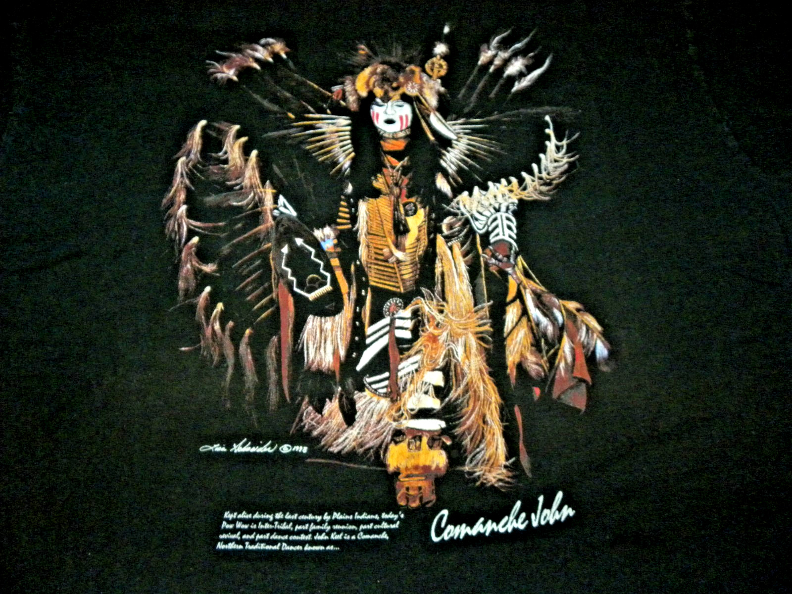 Vintage 90s “Comanche John” Pow Wow Dancer T‑Shirt – Tim Washburn Art – XXL