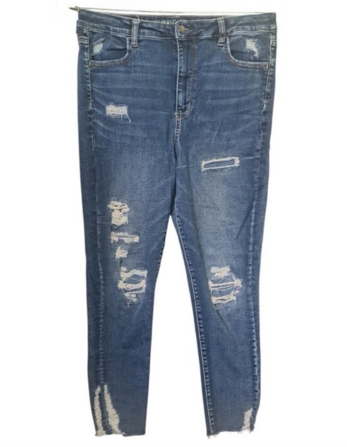 American EagleSize 16 Next Level Stretch Skinny Jeans Distressed Ripped Raw Hem
