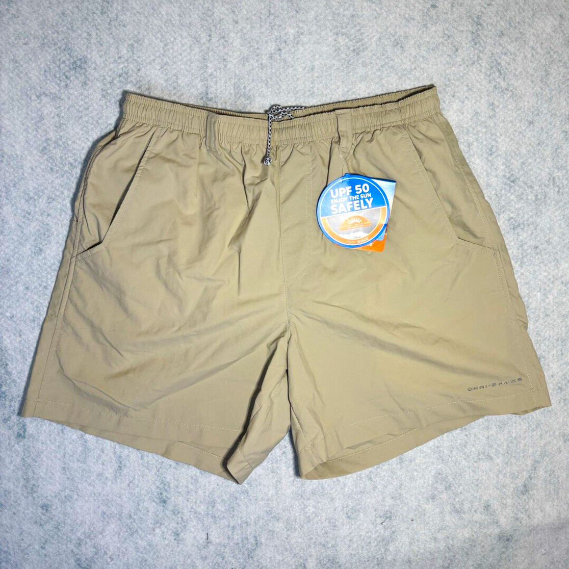 Columbia PFG Omni-Shade UPF 50 Beige Swim Trunks M Mesh Lined Drawstring Pockets