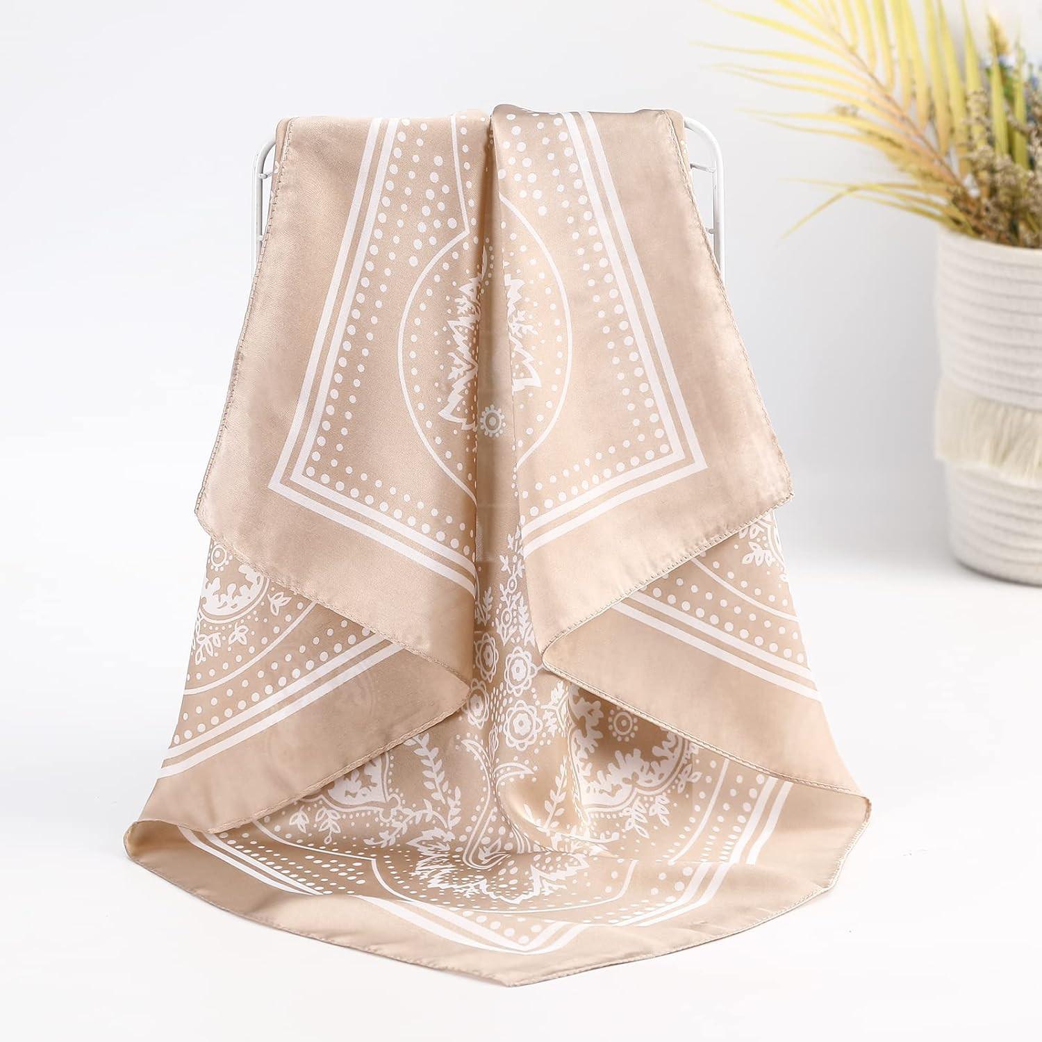27 Inches Silk Feeling Square Head Scarf – 4 Pcs Satin Square Head Scarves for W