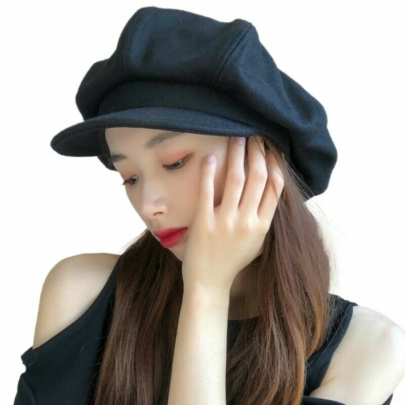 Lady Hat Cap Beret Wool Blend Newsboy Gatsby Flat Oversized Black Fashion Casual