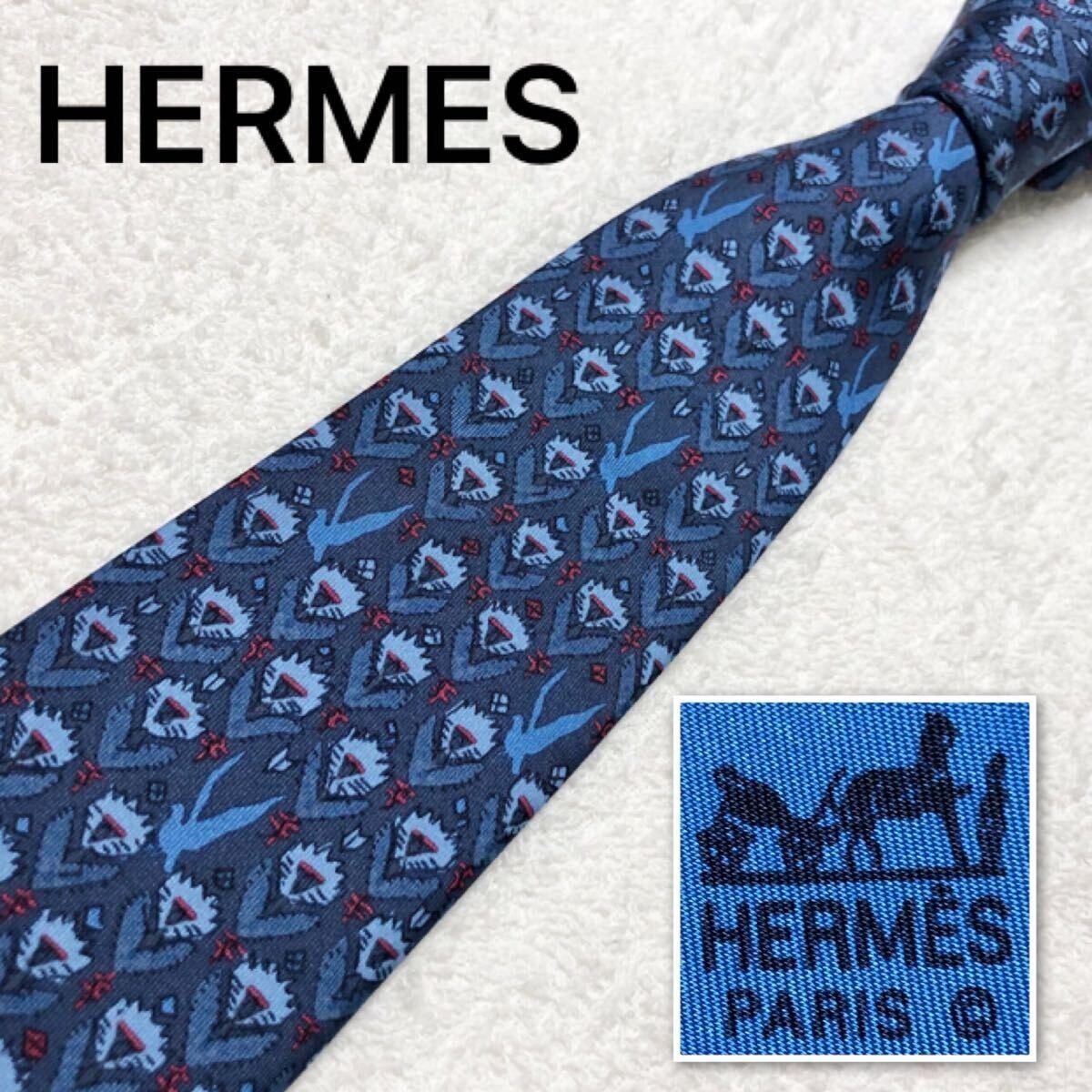 Excellent condition HERMES Tie floral pattern dove bird all over pattern 100 sil
