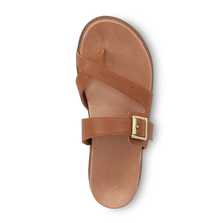 Hot Deal Vionic Carmela Strappy Slide Sandal, Tan Leather