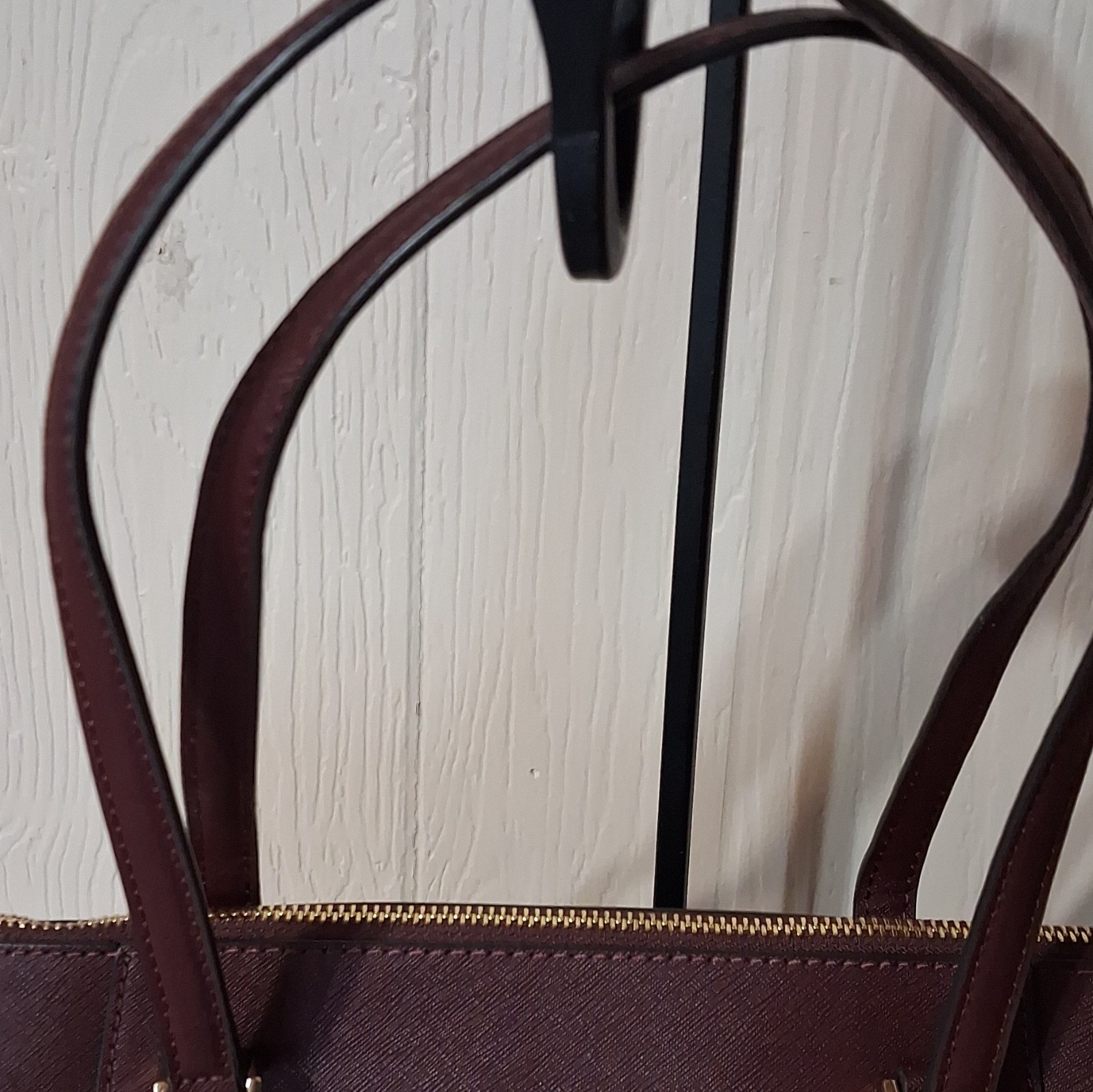 Michael Kors Burgundy Charlotte Large Tote Bag Zip Top Gold Hardware Charm