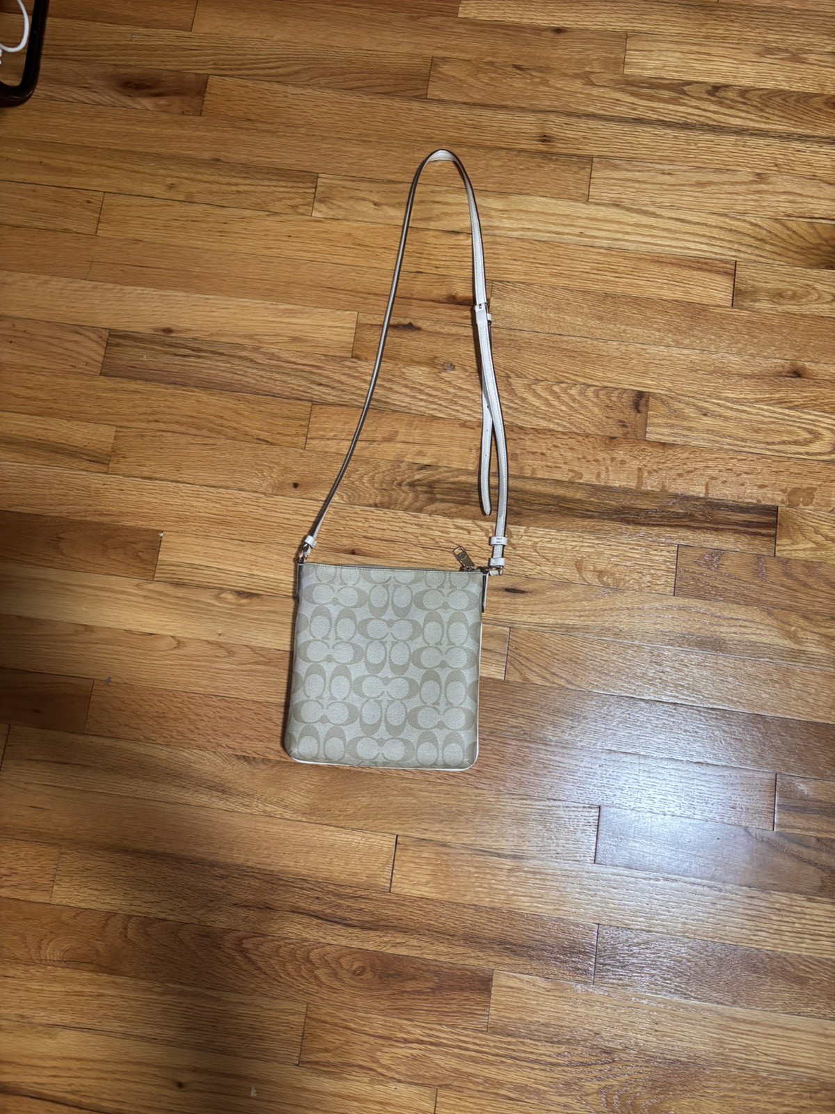 Coach Mini Rowan File Bag Light Khaki Signature Canvas Chalk Leather