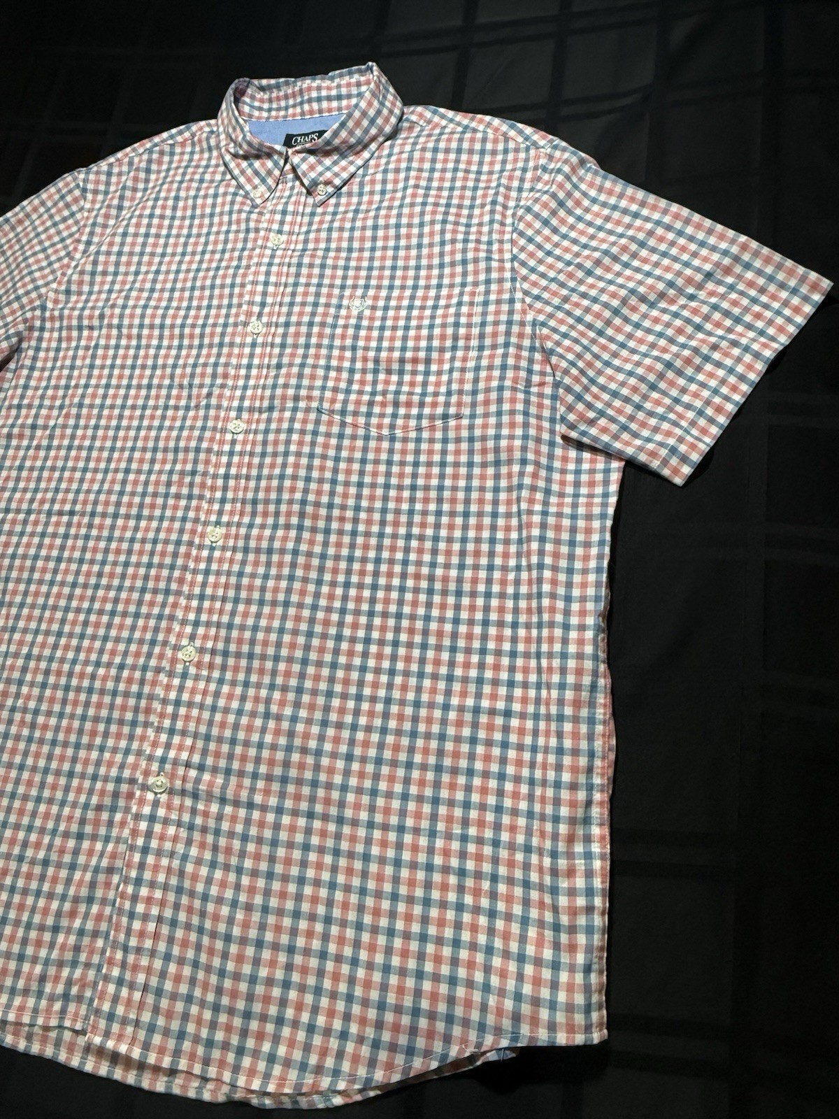 Chaps Easy Care Blue/Red/White Check Short Sleeve Button-Down Shirt Men’s XL