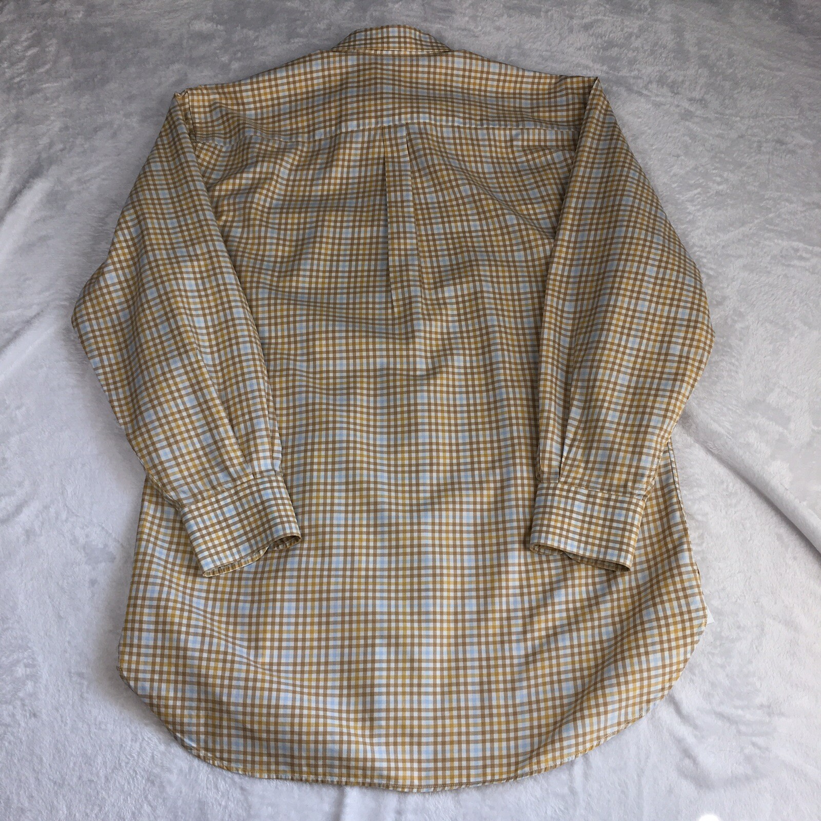 Peter Millar Dress Shirt Mens Medium Tan/Lt. Blue Checks Long Sleeves