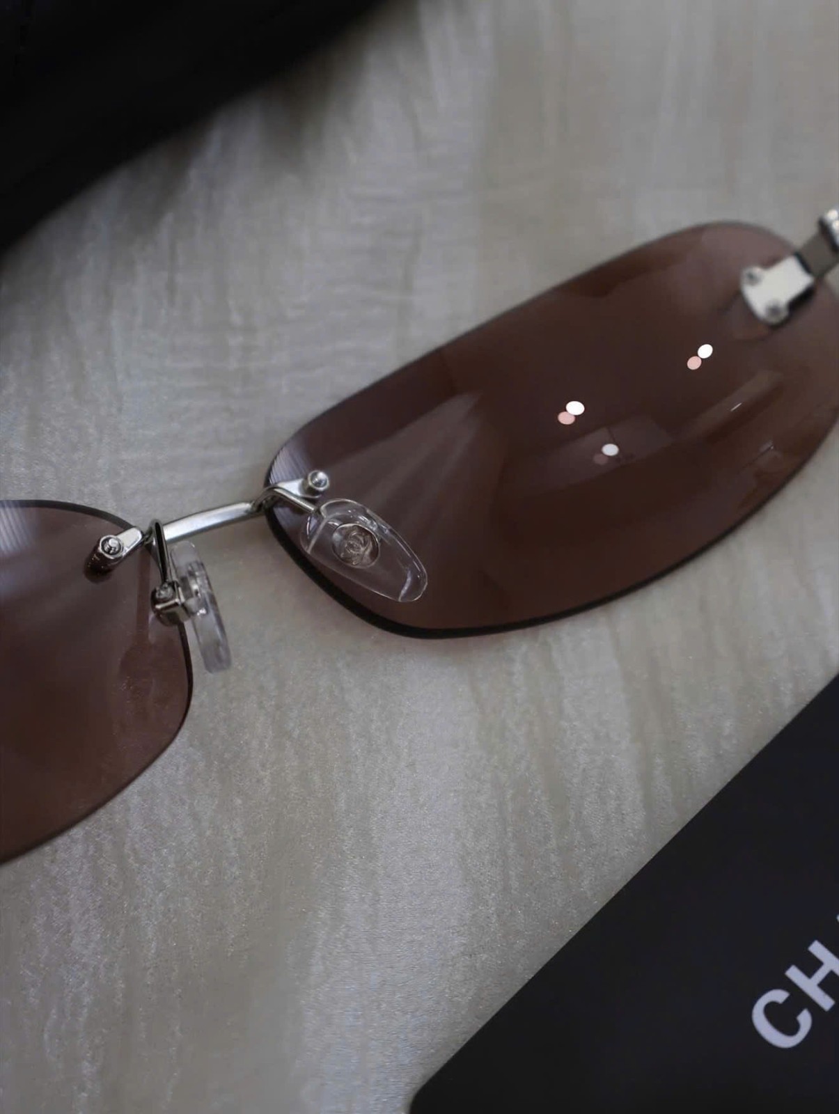 CHANEL A71560 Rimless Shield Sunglasses Brown Lens Women 68-16-145