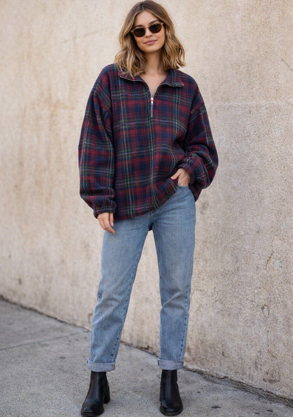 Vintage Plaid Fleece Pullover Half Zip Oversized 90s Outdoor Golf Classics