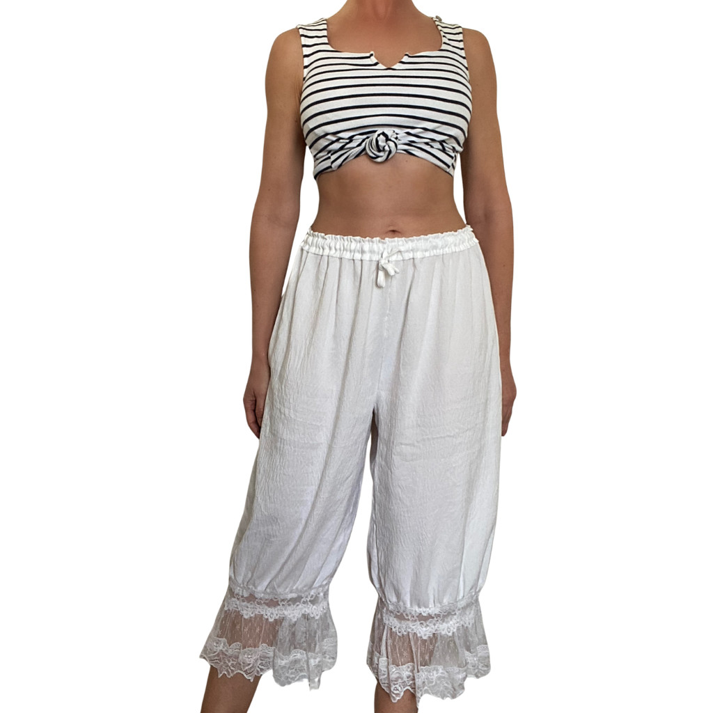 COTTON Vintage Ruffle Bloomer Pants Wide Leg Lace Lounge Retro Pants
