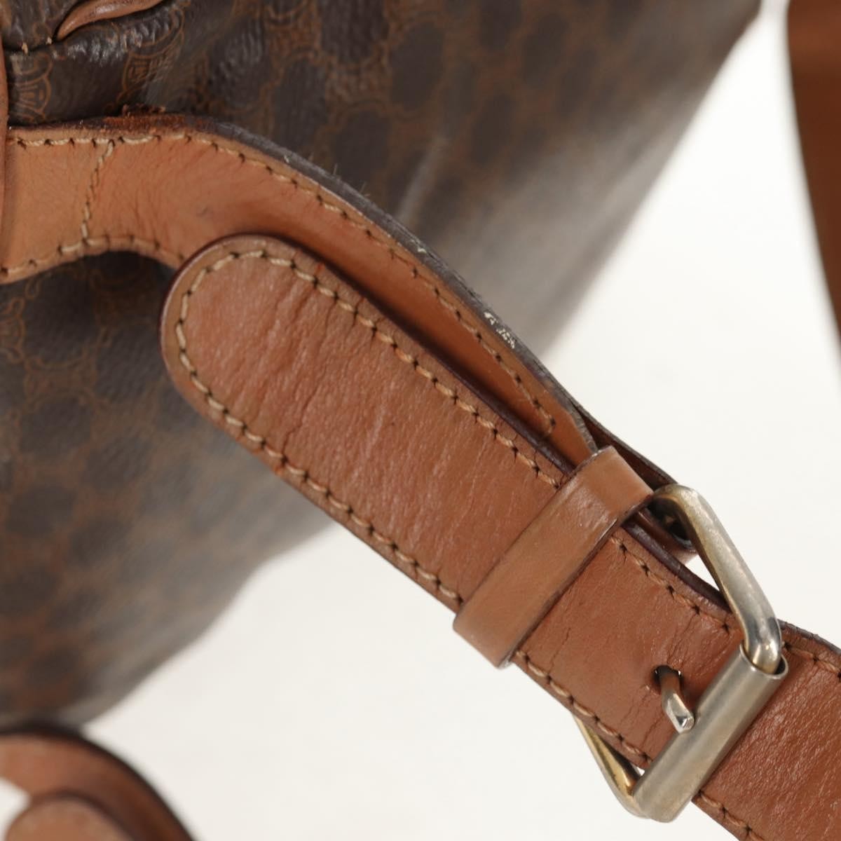 CELINE Macadam Canvas Backpack PVC Leather Brown Gold Auth bs31713