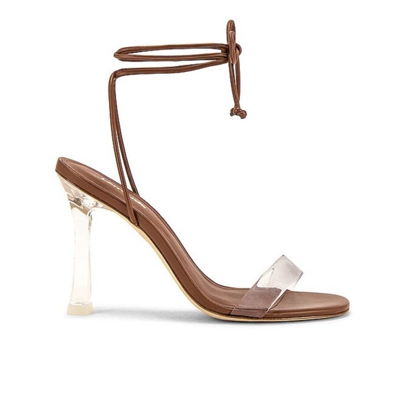 Larroudé Gloria Sandal In Caramel Leather and Vinyl Sz 8.5