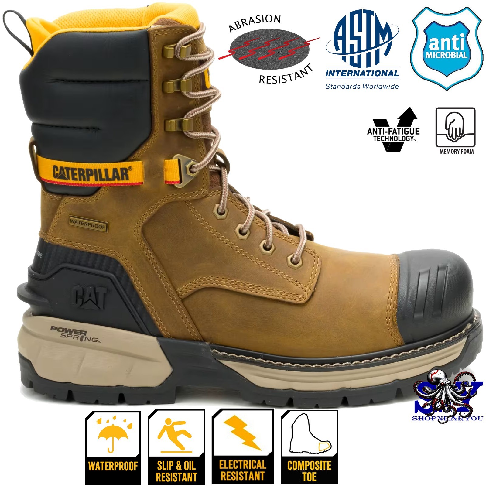 CAT Men’s Excavator Power Spring 8″ Waterproof Composite Toe SR EH Work Boots