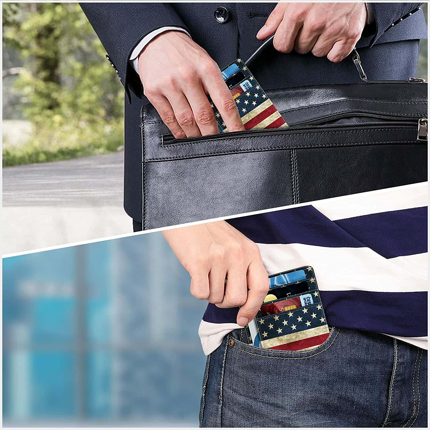 For Men Leather Wallet RFID Blocking Credit Card Holder ID Window Front Pocket