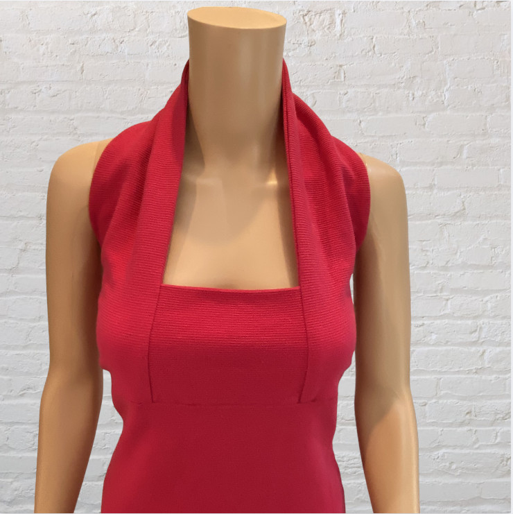 DAVID BENJAMIN COLLECTION — Halter Dress, Red, Backless, Form Fitting, Stretch