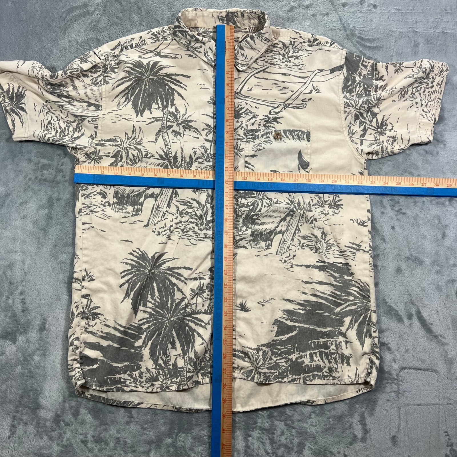 UNBRANDED Hemp Blend Tropical Island Print Shirt Mens Large Beige Gray