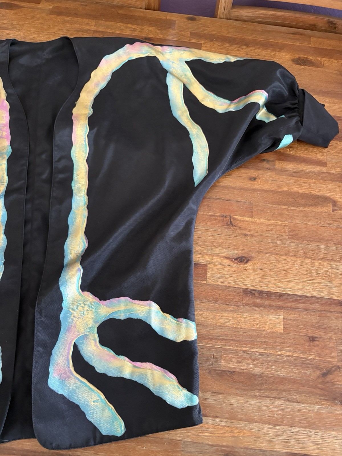 VTG TERRY & TONI Hand Painted Kimono Jacket Black Batwing Cocoon Art To Wear 80s