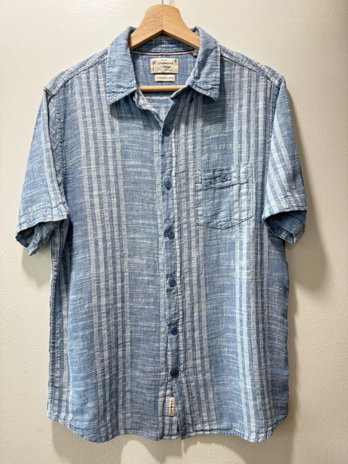 Mens M Button Down Shirt Washable Linen Cotton Breathable Lightweight Minimalist