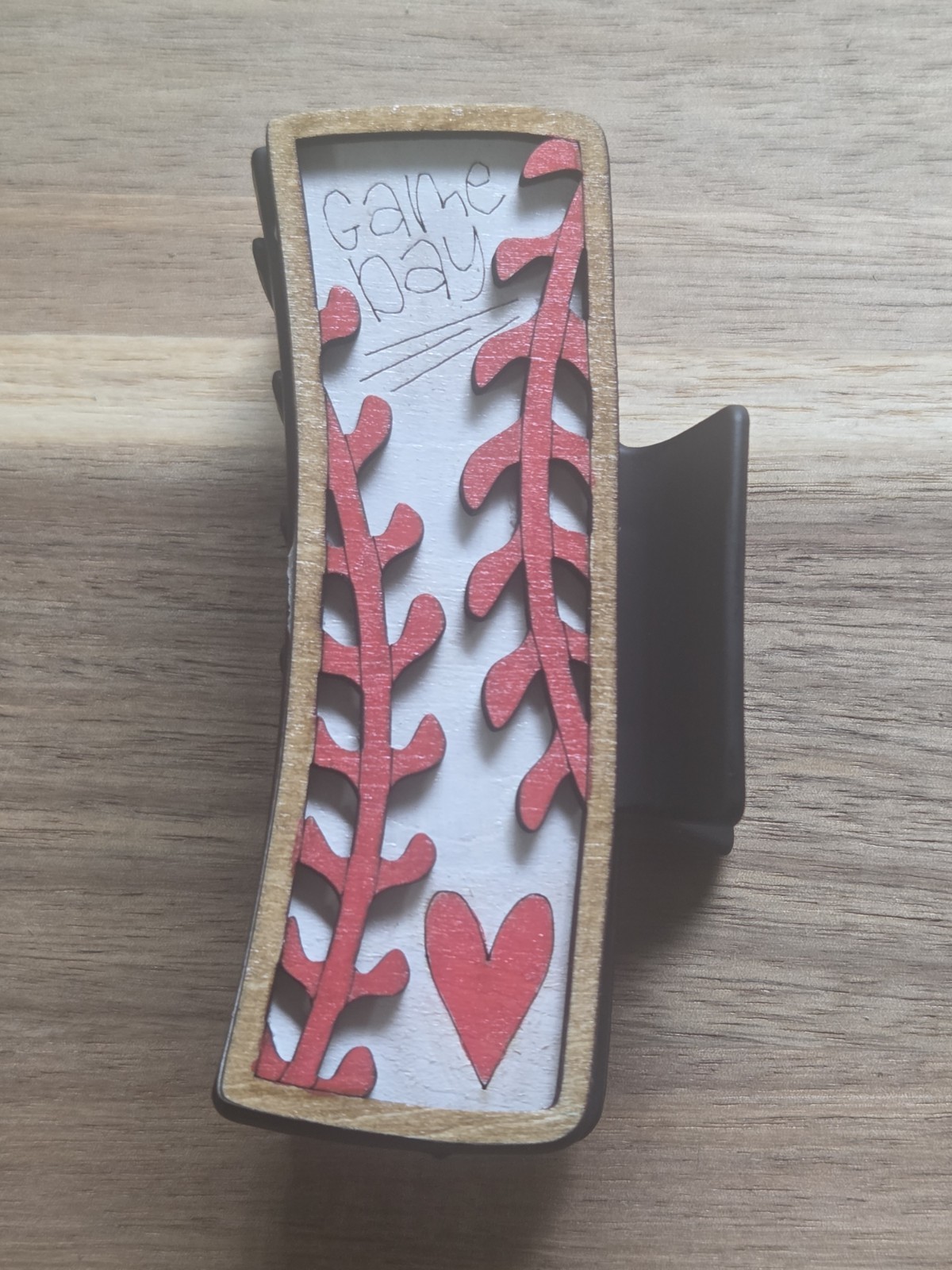 Hand Painted Wood Cut Baseball Game Day Clip 4.1″