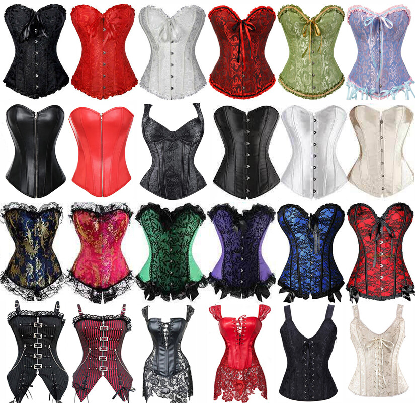 Women Lace Up Boned Bustier Corset Overbust Burlesque Lingerie Waist Trainer ADJ