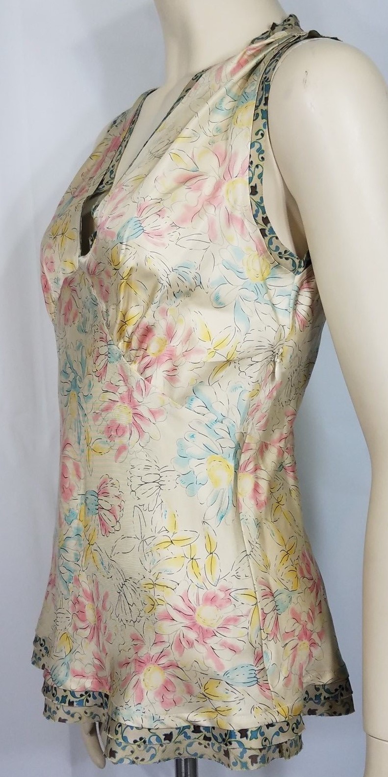 Sundance ivory pink blue floral silk v-neck sleeveless blouse shirt ladies 4
