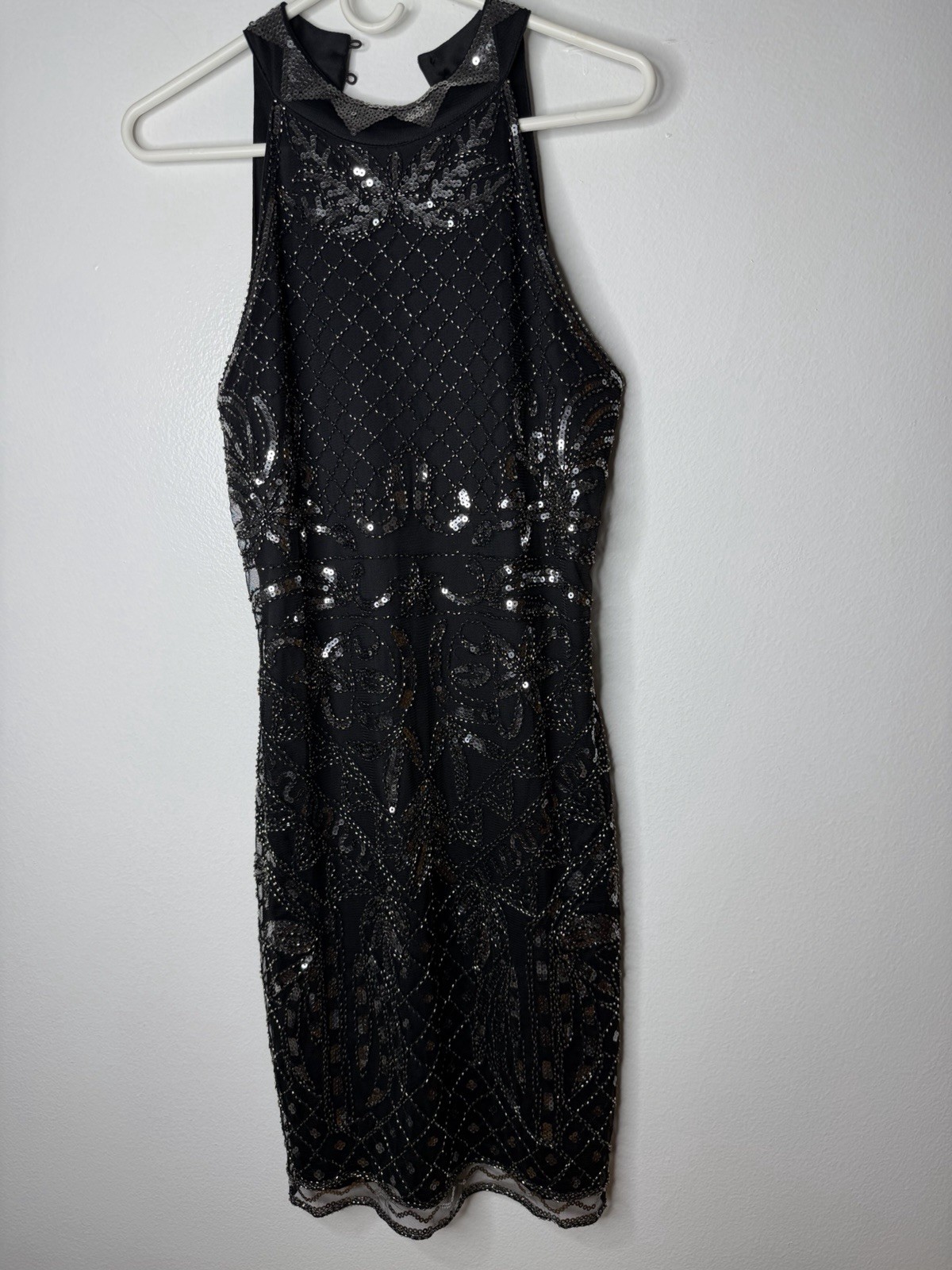 Quiz Black Sequin Bodycon Cocktail Dress women’s Size 12