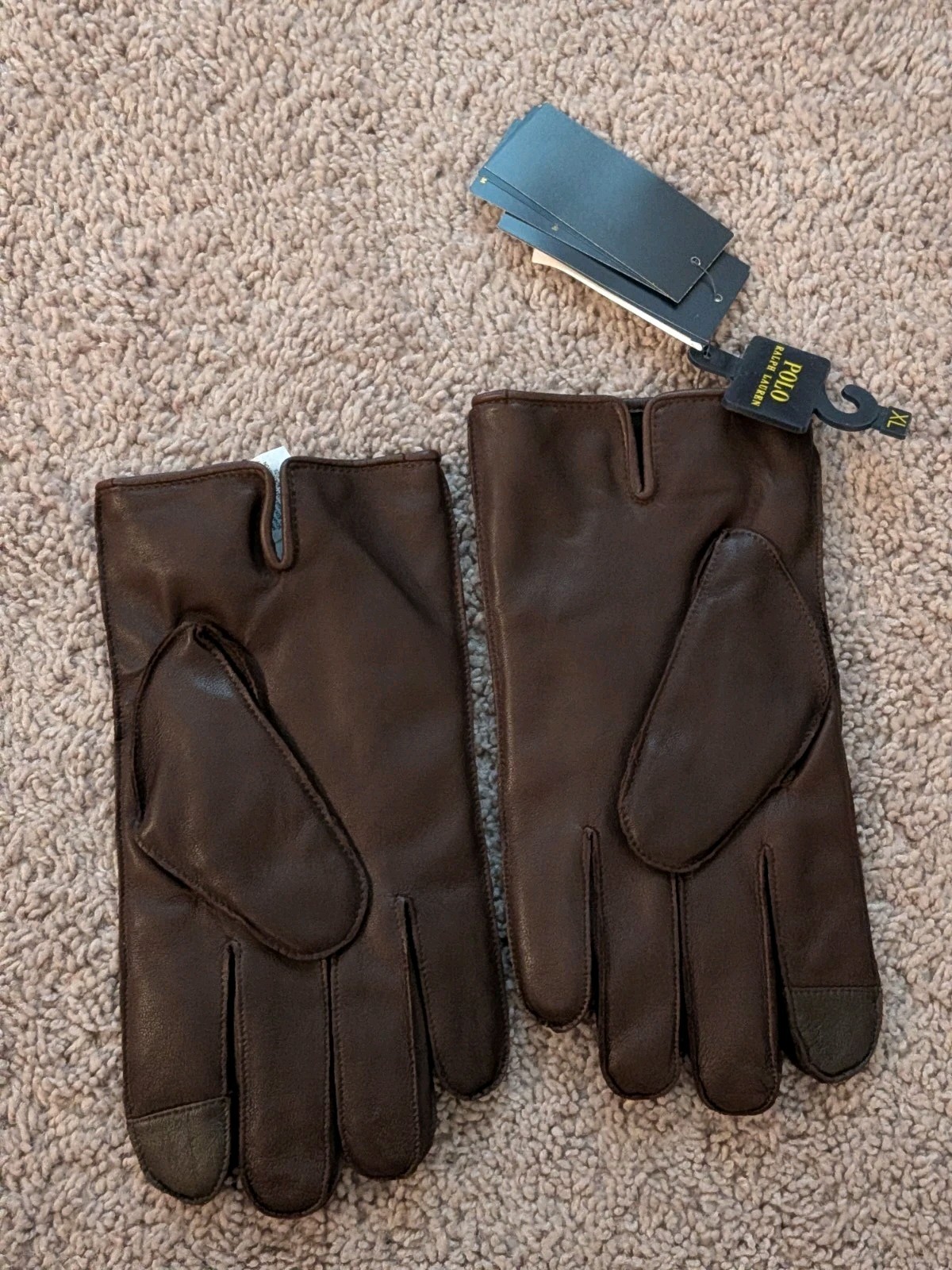 NWT Polo Ralph Lauren Touchscreen Brown Leather Gloves Mens XL Sheepskin Nappa
