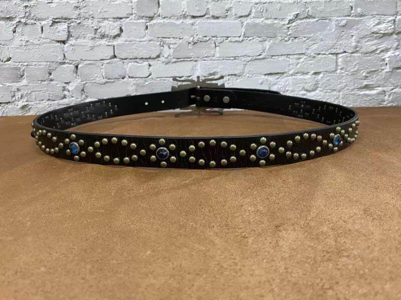 RRL Double RL Octopus Buckle Studded Gemstone Black Western Leather Belt Size 34