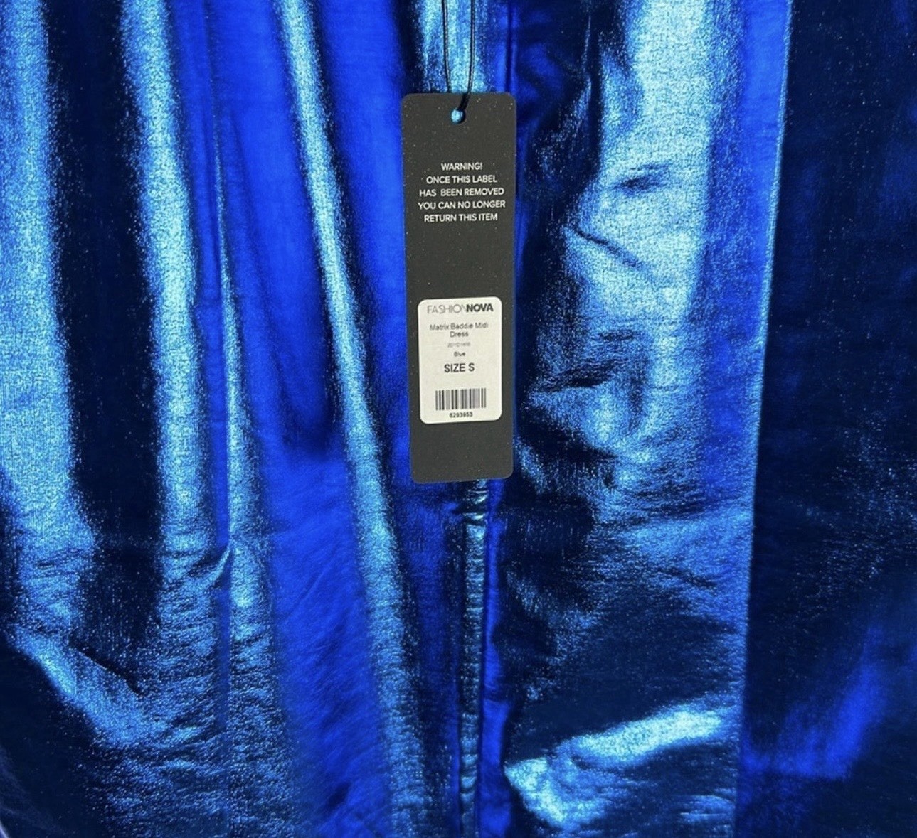 Fashion Nova Blue Satin Cowl Neck Strappy Backless Bodycon Midi Dress Womens S
