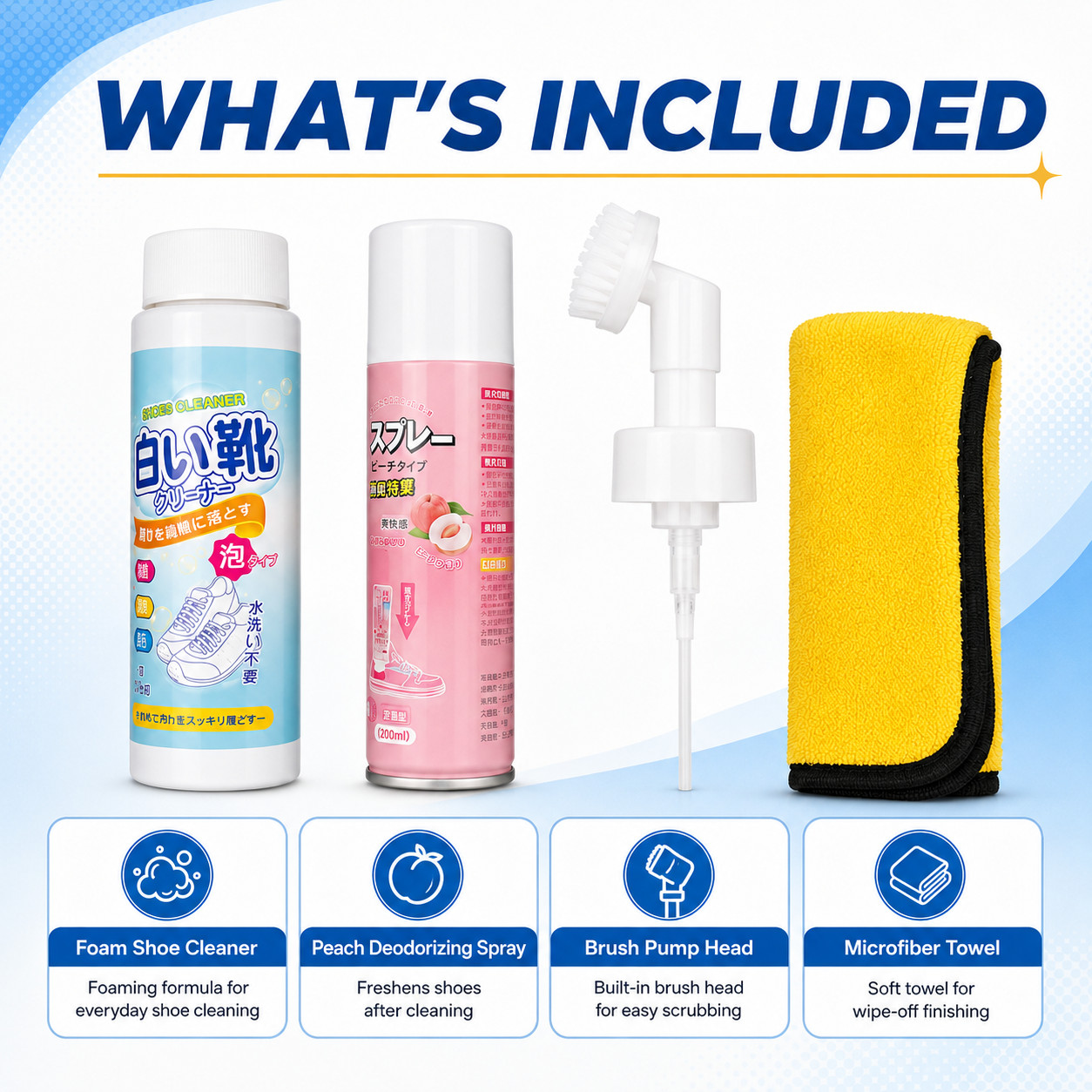 All-in-One Shoe Care Kit Cleaner Spray Brush Towel for Daily Shoe Cleaning