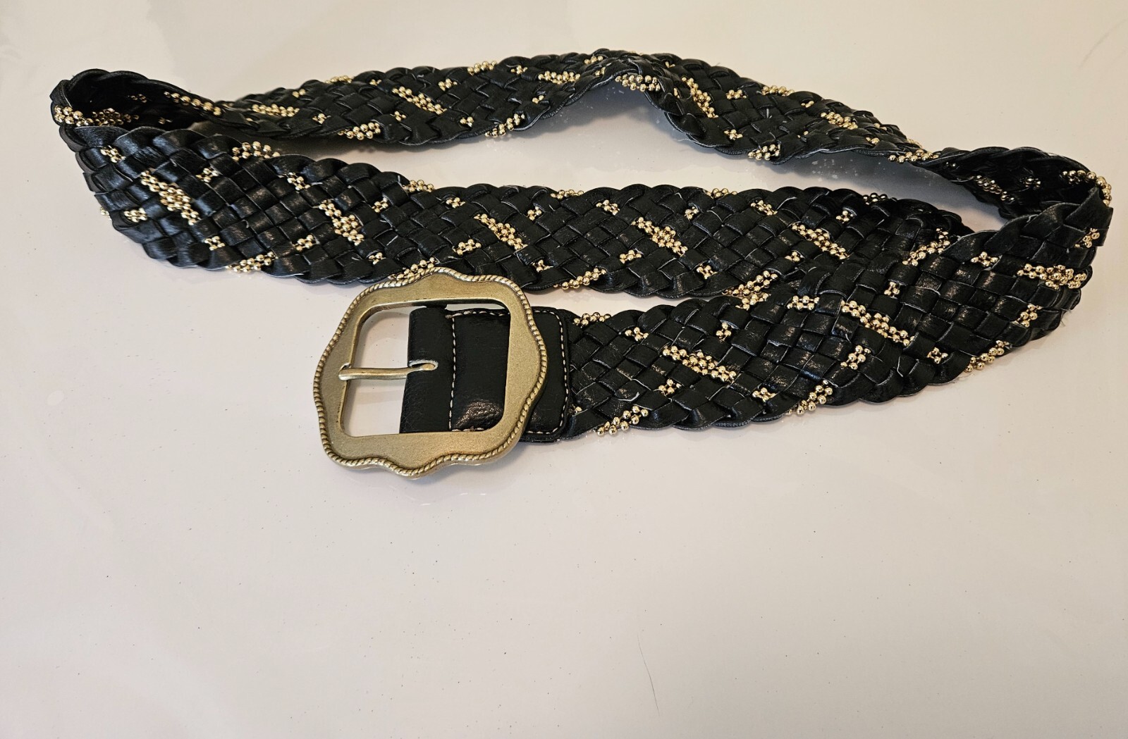 Kathy Van Zeeland Belt Black Woven Bead Man Made Material Design Large