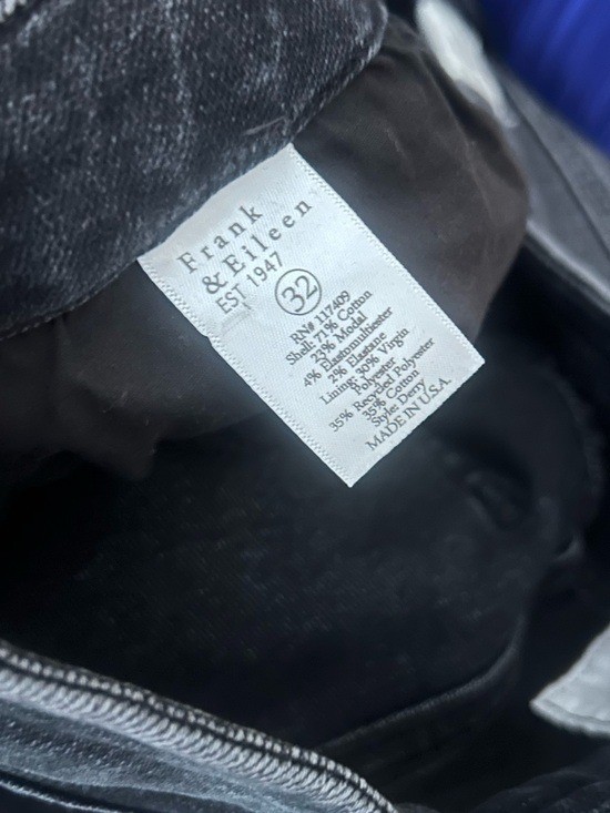 Frank & Eileen Derry Slim Straight Jeans Washed Black Raw Hem Sz 32