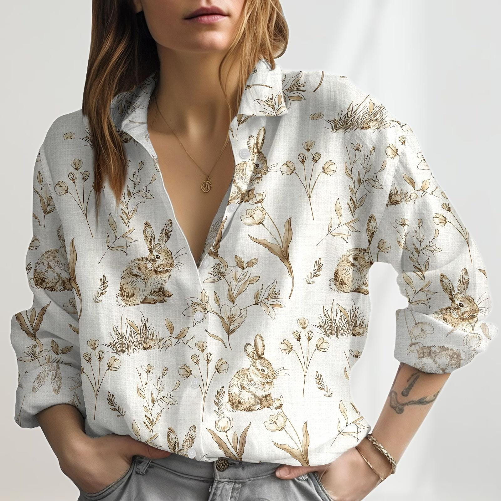 Vintage Rabbits Blouse Shirt Cute Rabbit Women Blouses Shirt