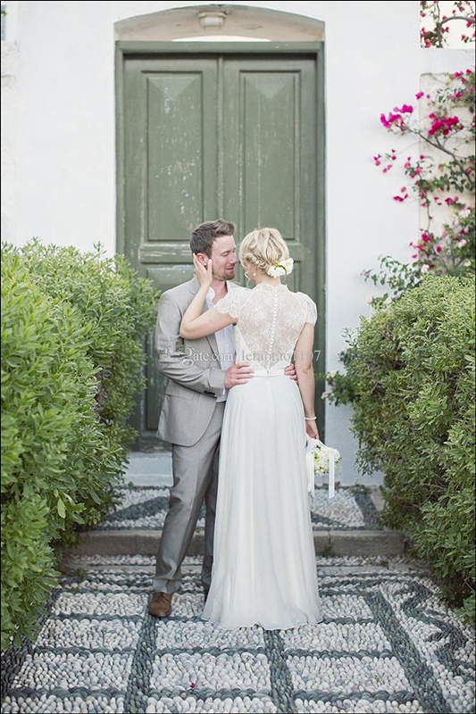 Cap Sleeve Lace Boho Wedding Dress Chiffon Elegant Bridal Gown 4 6 8 10 12 14 16