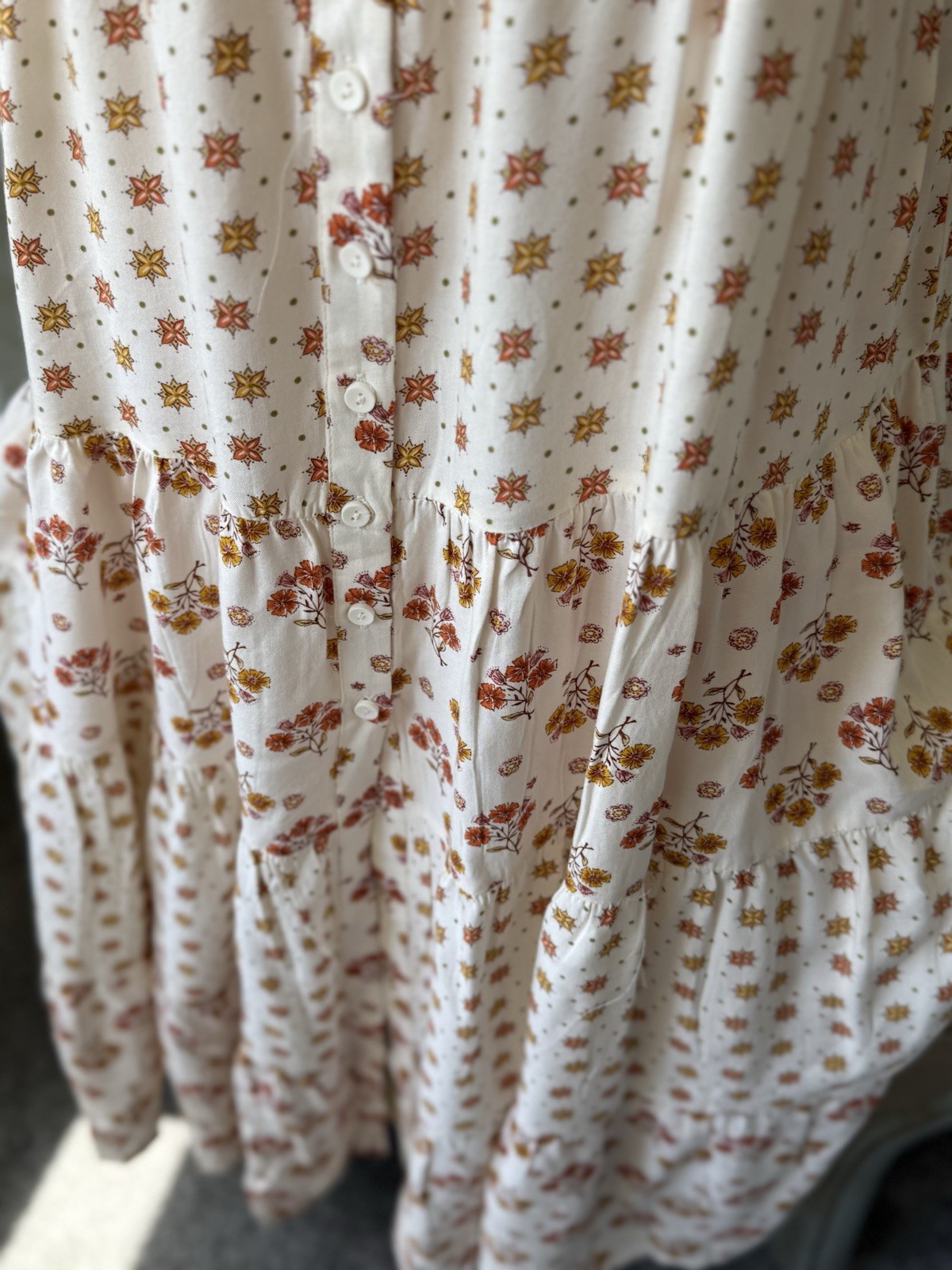 Boho Tiered Floral Midi Dress Cottagecore Prairie Sundress NWT M Granola Gypsy