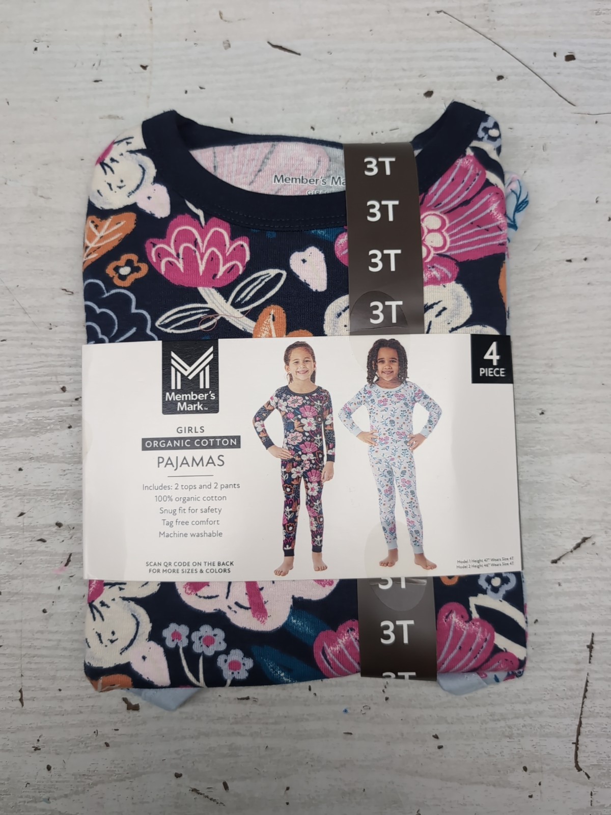 MM 4 Piece Organic Cotton Girls PJ’s Set Sz 3T Blue Floral Theme A30