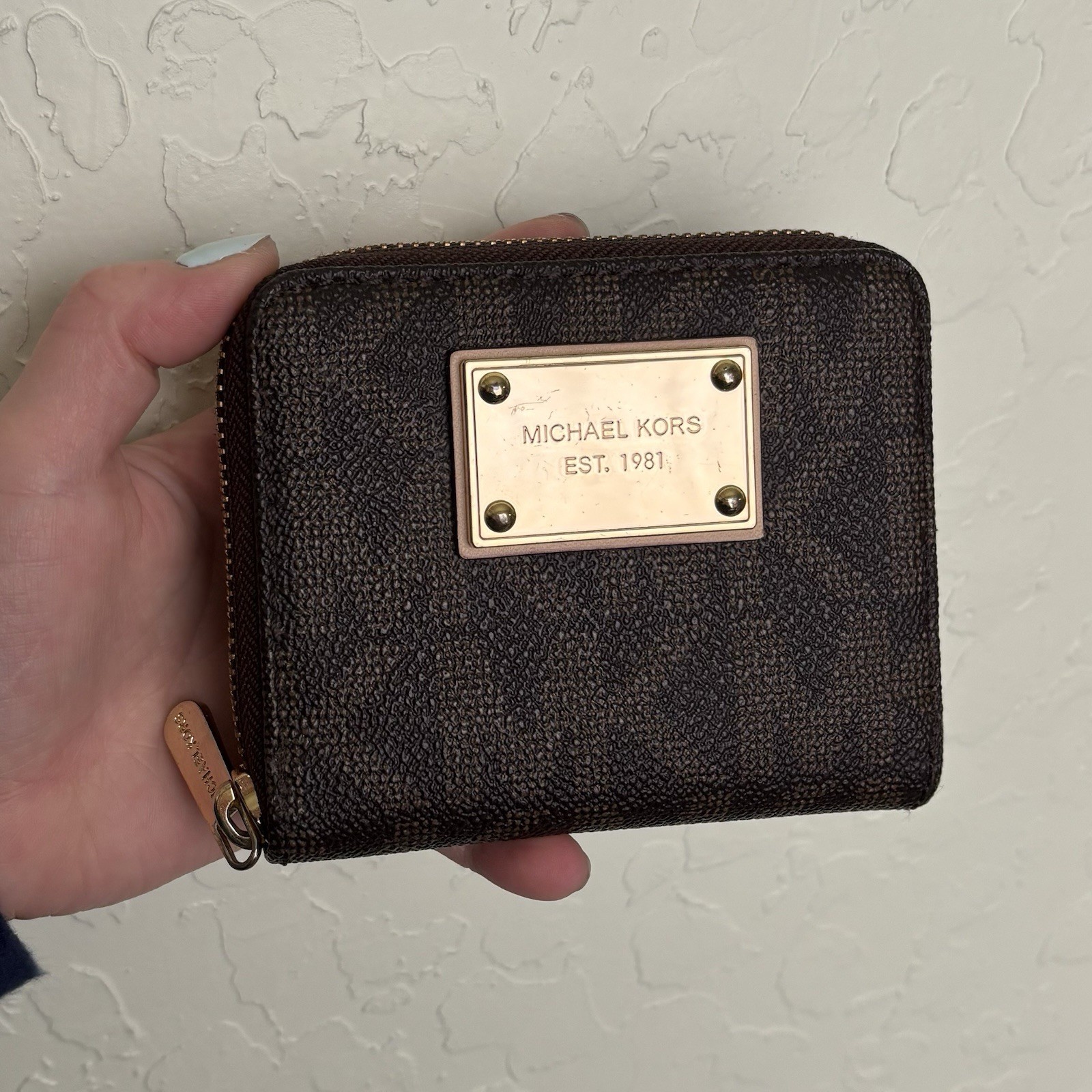 Michael Kors Zip Around Wallet Brown Leather, Vintage