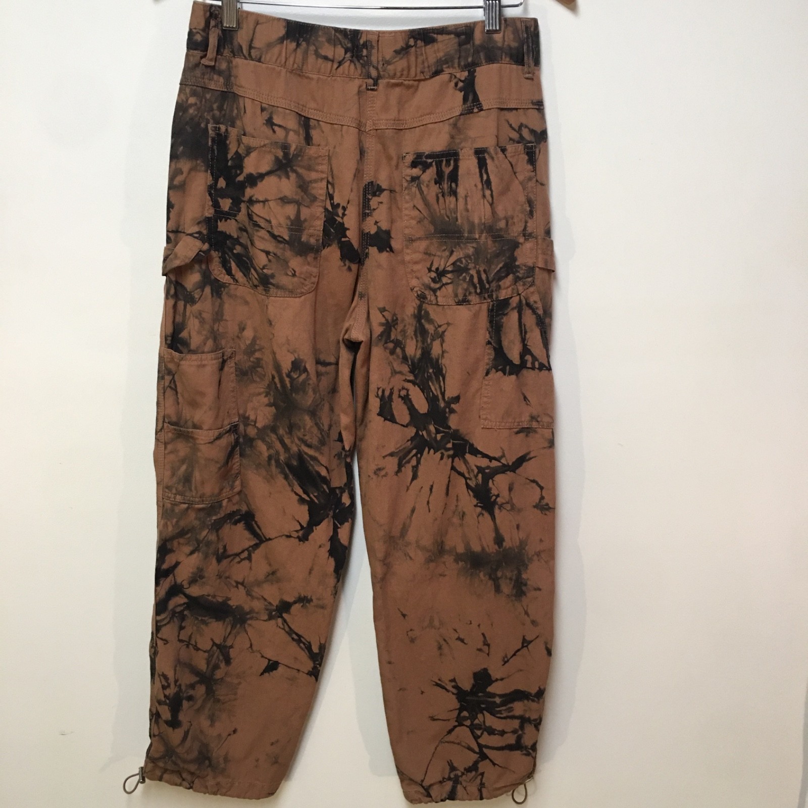 Rue21 Women L Pants Jogger Cargo Brown Tie Dye Carpenter Loop Cotton Hip Hop 90s