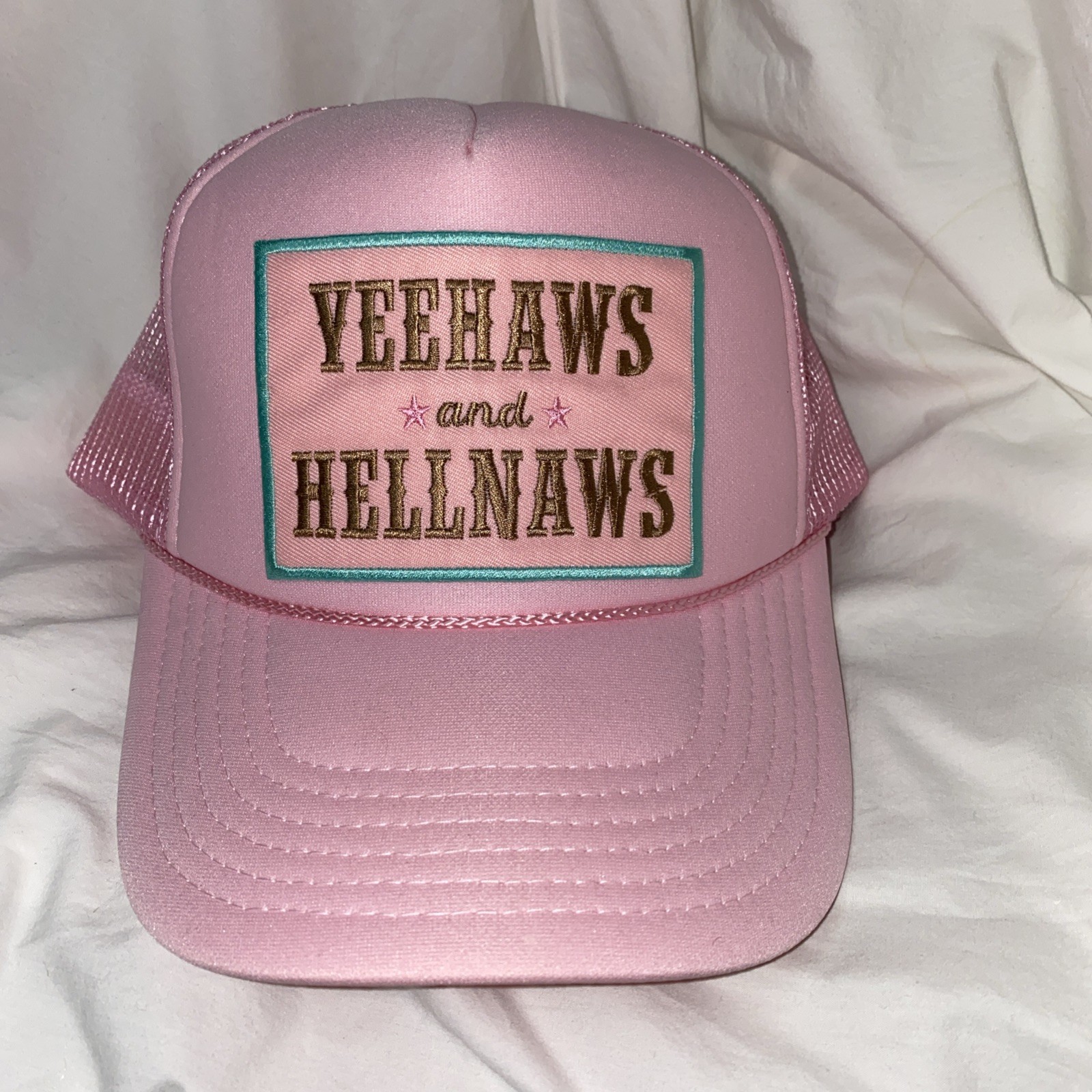 YEEHAWS and HELLNAWS pink mesh trucker snapback hat cap New!