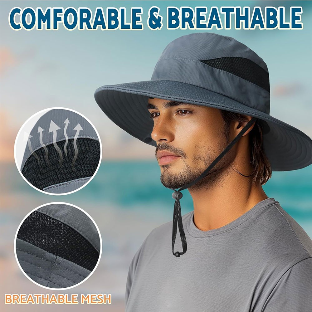Men Women Wide Brim Sun Hat UV Protection Bucket Cap For Hiking Camping Safari