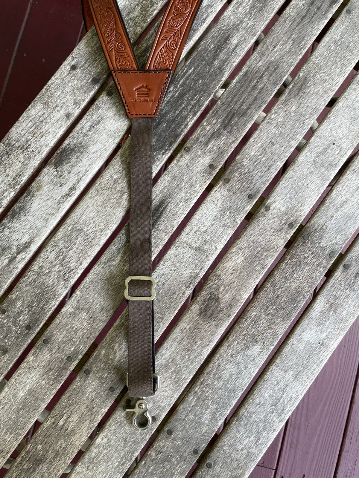 Men’s Amish Made Leather SUSPENDERS, XL Acorn Oak Leaf Chestnut Brown Adjustable