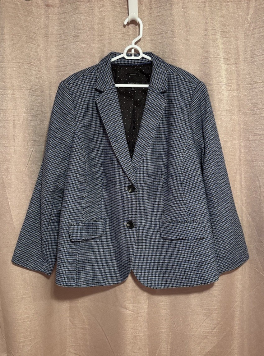 NWOT Talbots Women’s Size 20W Blue Plaid Wool Blend Two Button Aberdeen Blazer