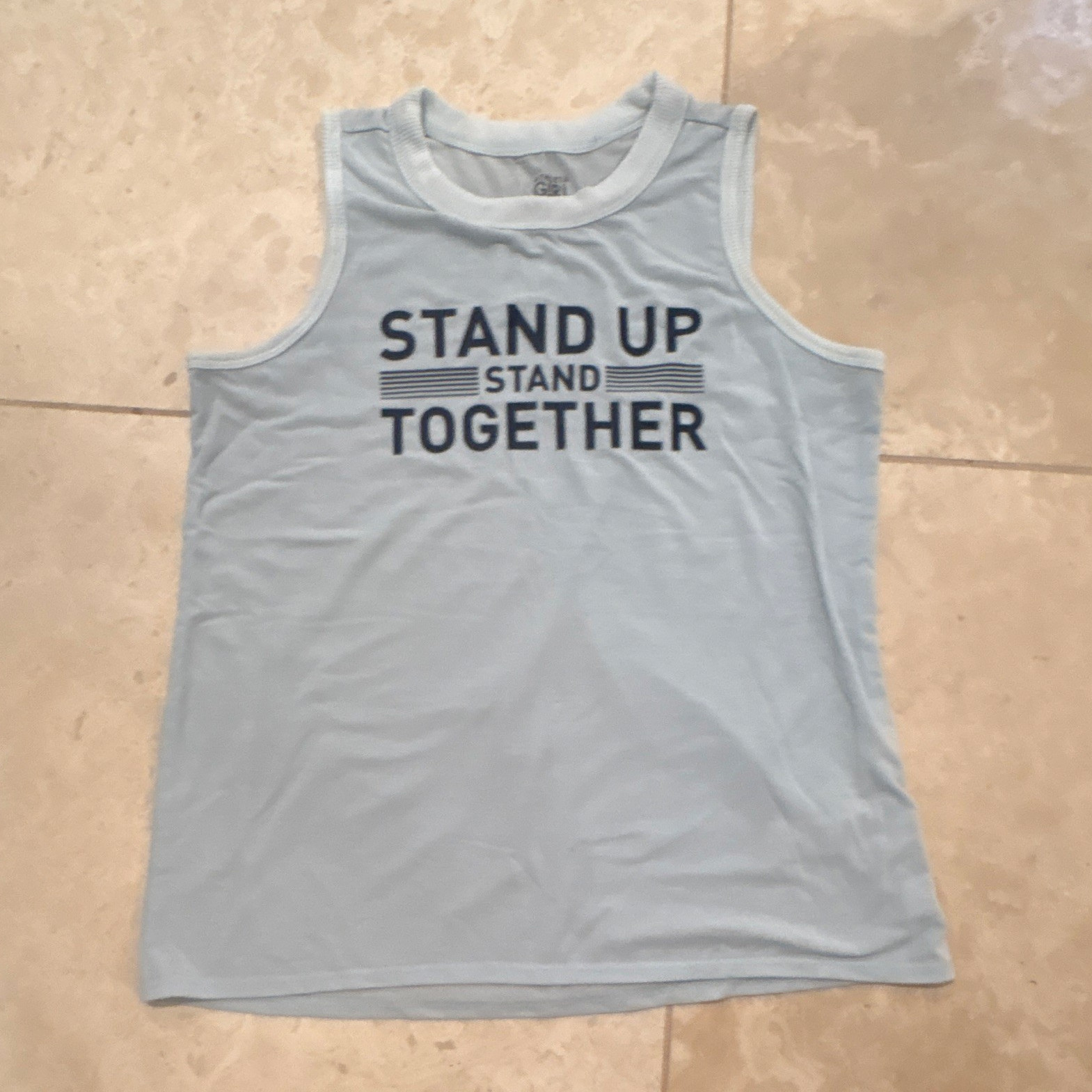 Athleta Teens Juniors M Blue Sleeveless Crew Neck Graphic Tank Stand Up