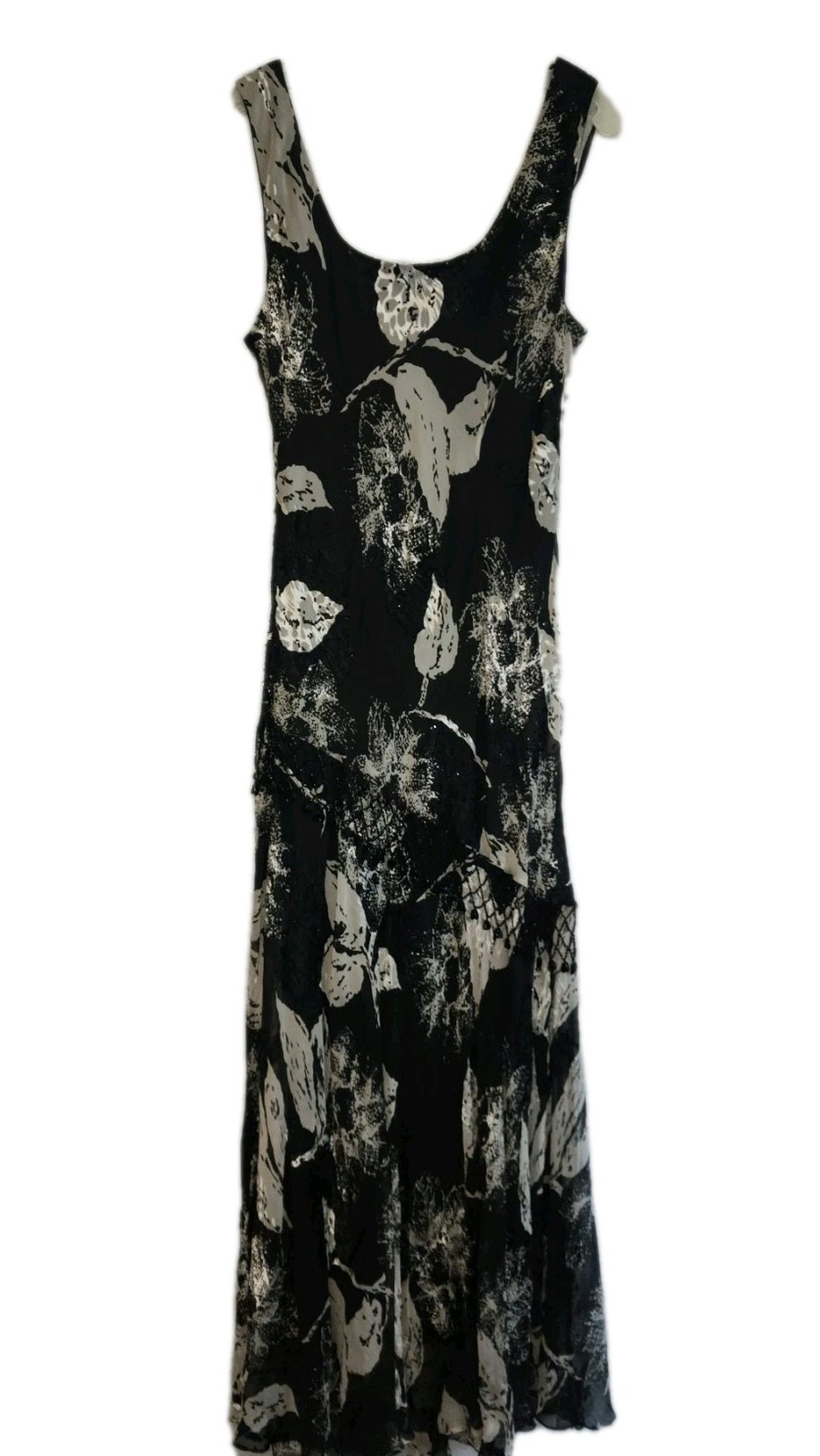 Alex Evenings 14W Silk Beaded Dress Whimsigoth Witchy Maxi Formal Black White