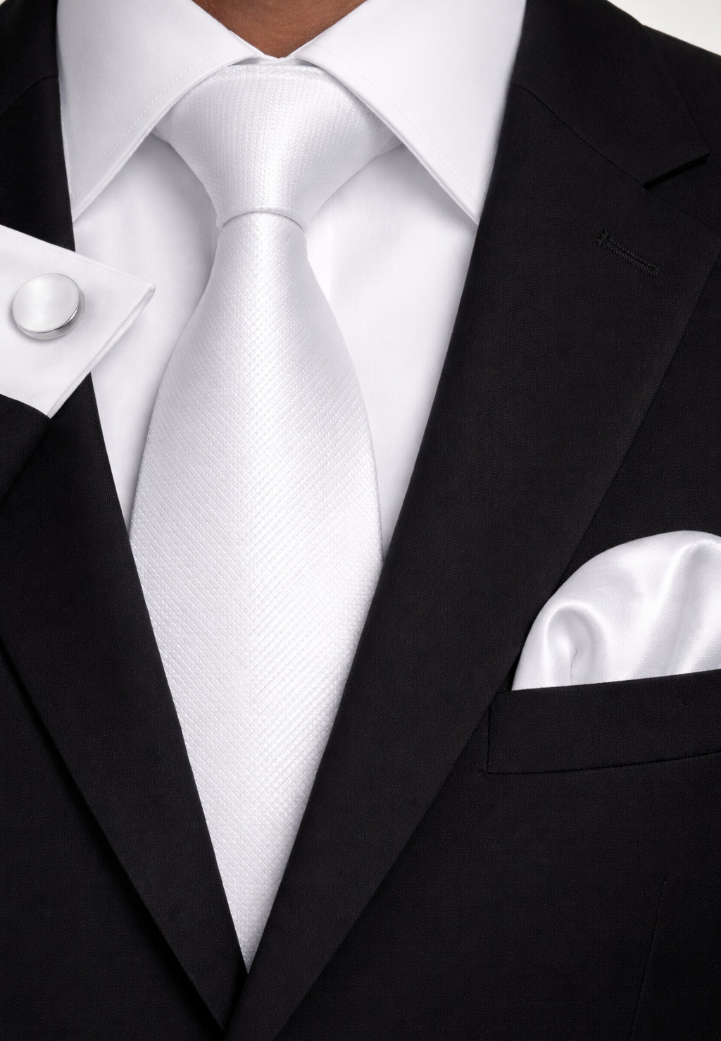 White Necktie, Hanky, & Cufflinks