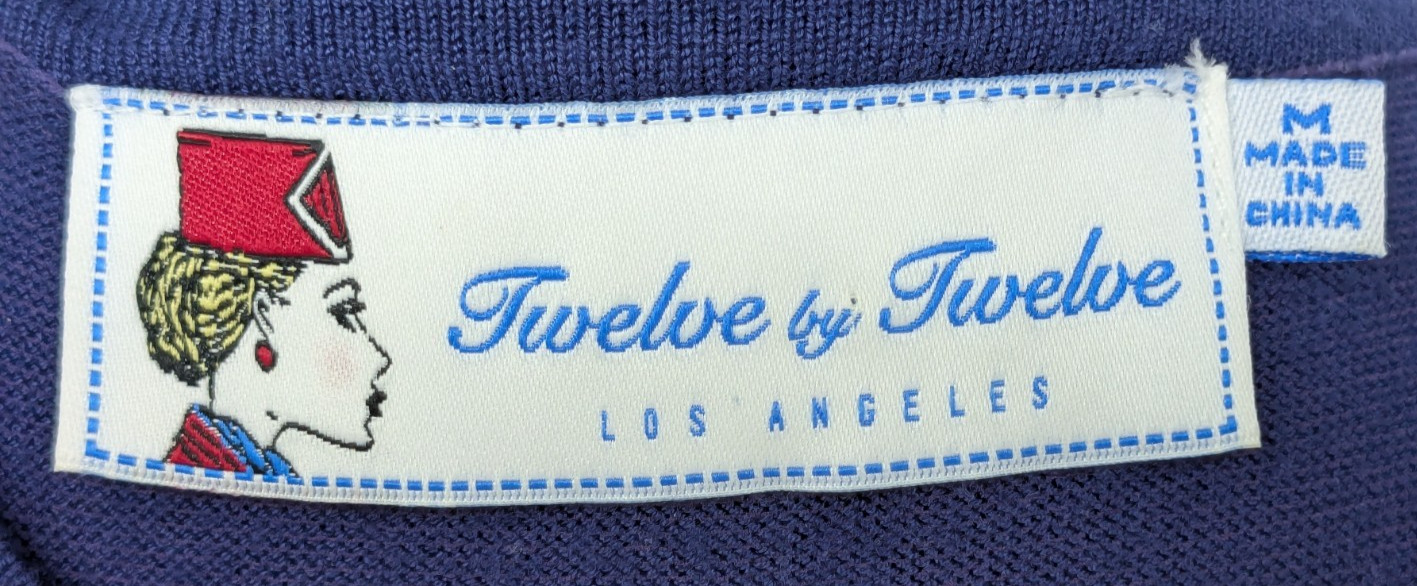 TWELVE BY TWELVE Blue Knit Dress MEDIUM Form Fitting Stretch RUFFLE Neck/Hemline