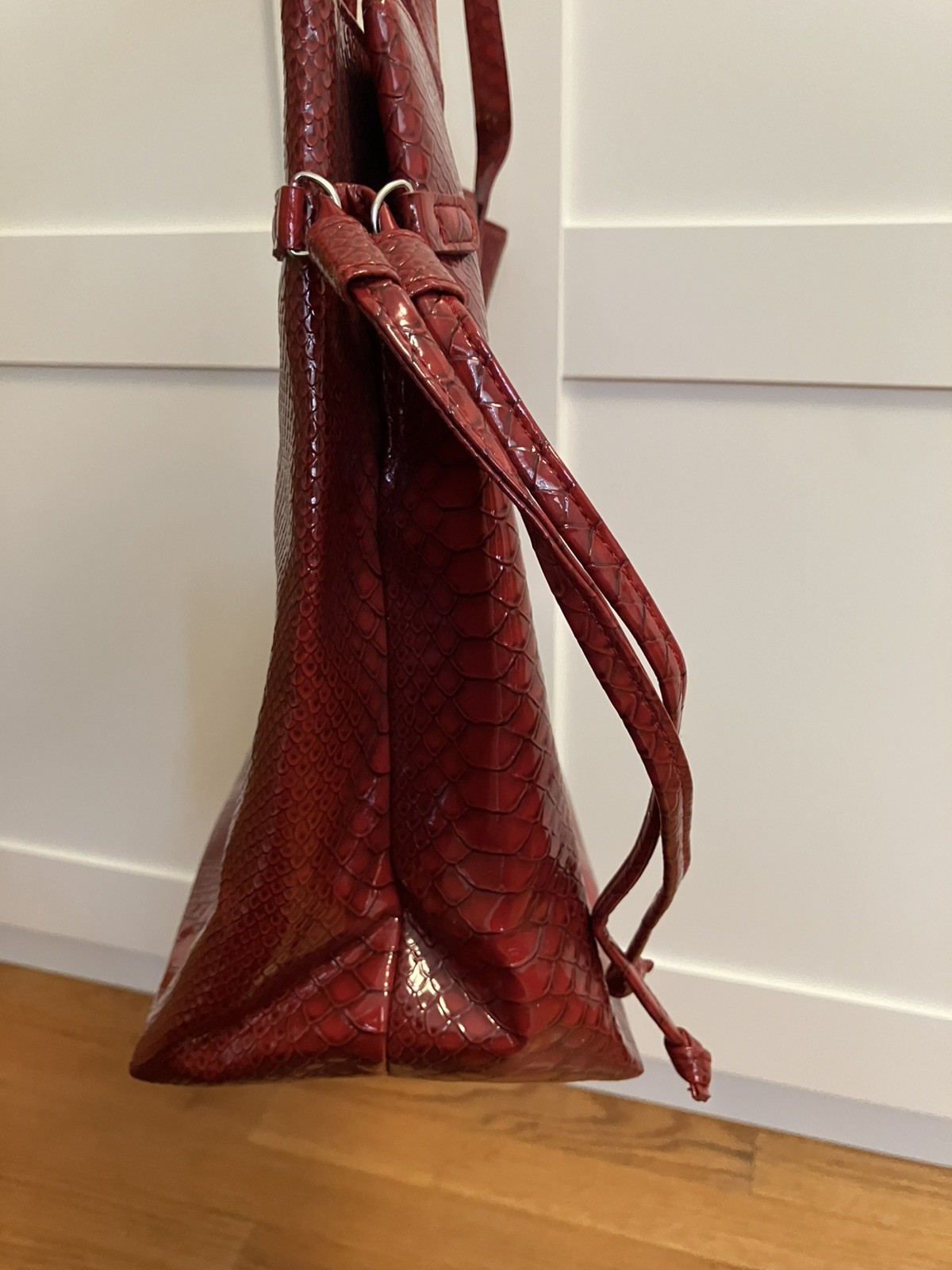 Red Shiseido Large Shoulder Bag Tote Croc embossed print