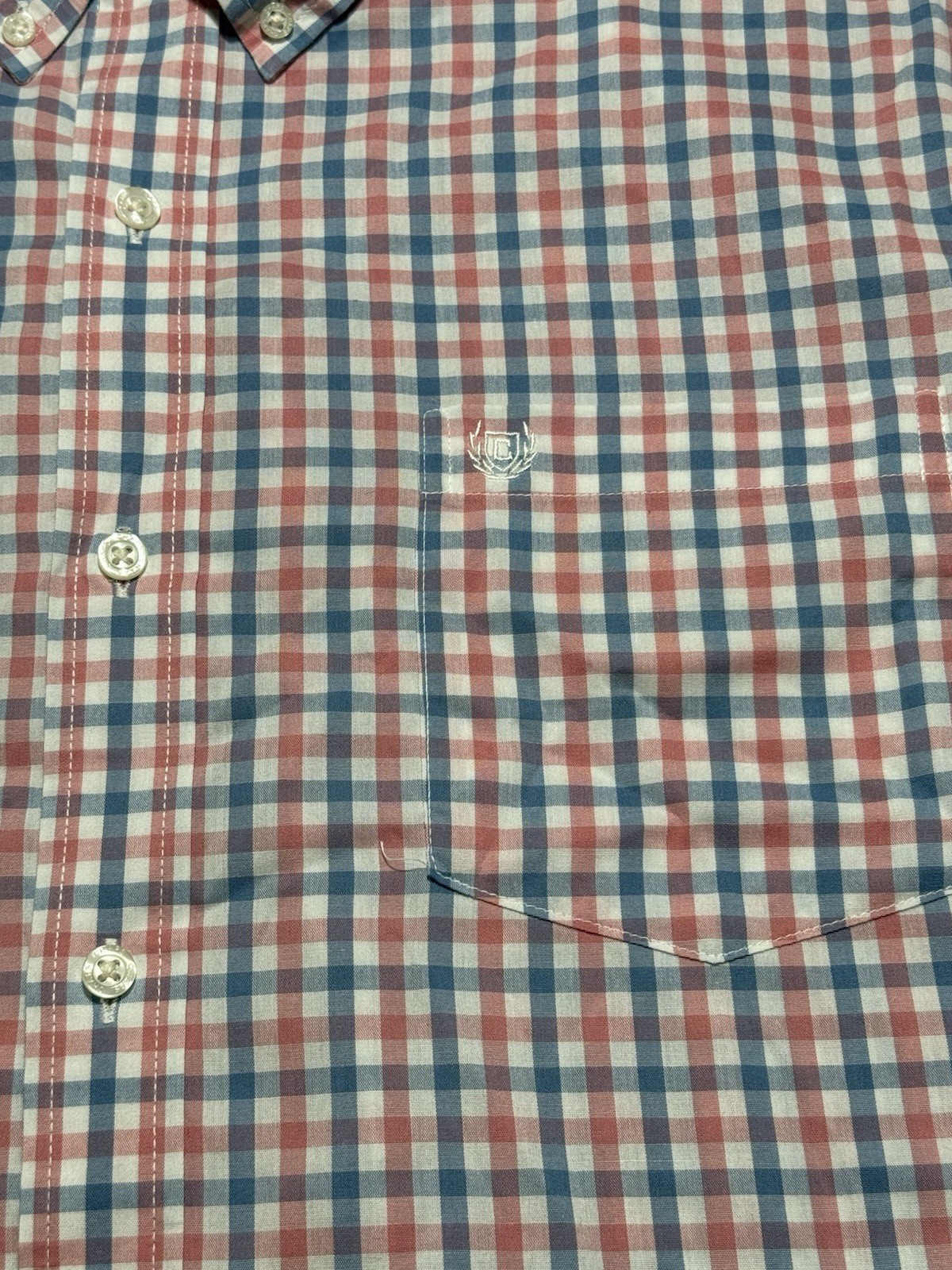 Chaps Easy Care Blue/Red/White Check Short Sleeve Button-Down Shirt Men’s XL